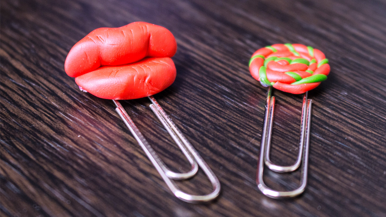 DIY Polymer Clay Lips and Lollipop Paper Clips