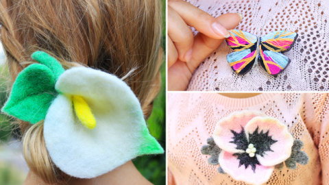  DIY Felt Flowers Accessories And Polymer Clay Butterfly Brooch 